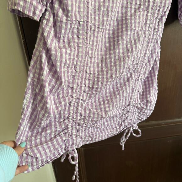 ZARA | Bloggers Favorite Lilac Purple Gingham Mini Dress Ruched Skirt |  Large - Picture 6 of 6